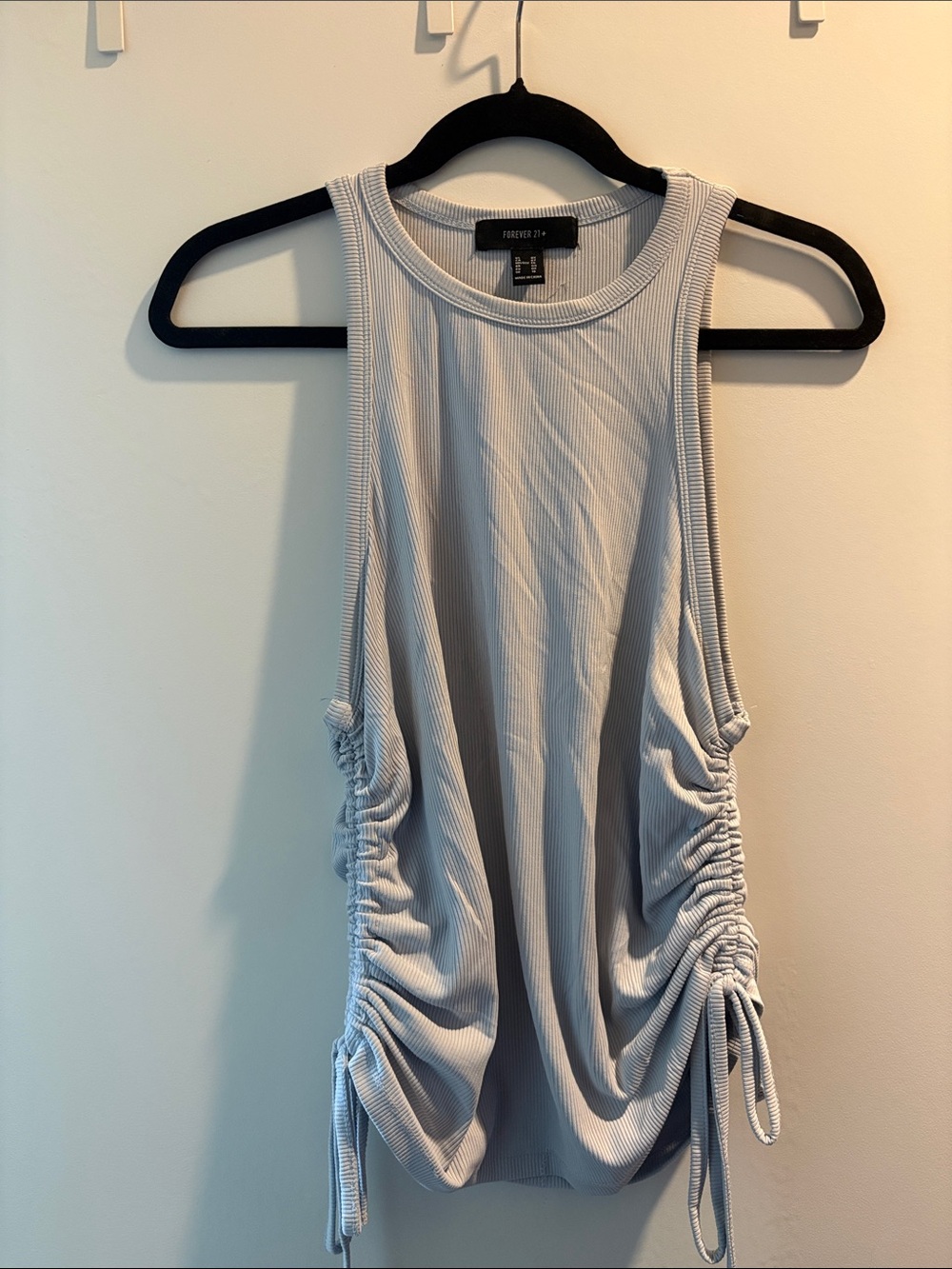 Forever 21 Pale Blue Ribbed Side-Ruched Tank
